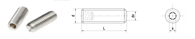 Cấu tạo vít trí lục giác đầu lõm inox với ren suốt và đầu nhọn định vị chi tiết