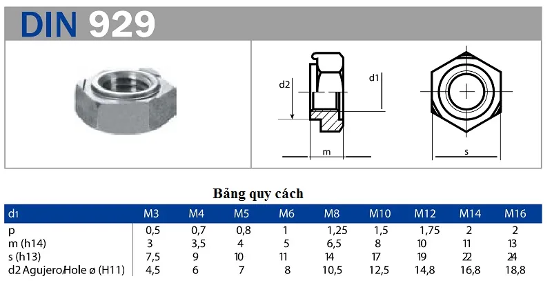 Thông số kỹ thuật đai ốc hàn 3 chân inox các kích thước phổ biến