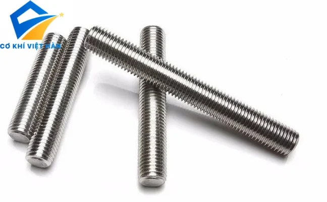 Thanh ren inox hình trụ, bề mặt sáng bóng, tiện ren hệ mét