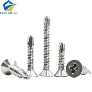 Vít inox tự khoan đầu bằng dùng trong xây dựng cơ khí